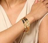 David Markstein Gold Tone Bronze 3-Row Flexible Herringbone Bracelet Small